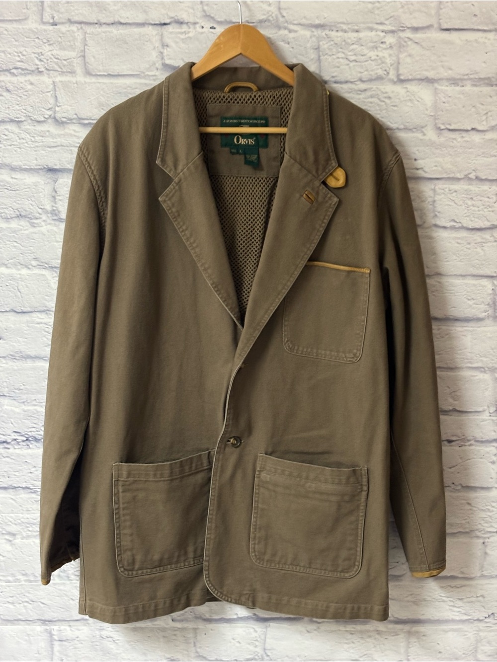 Orvis Zambezi Field Blazer Jacket Mens Large Tall Canvas Leather Trim Safari